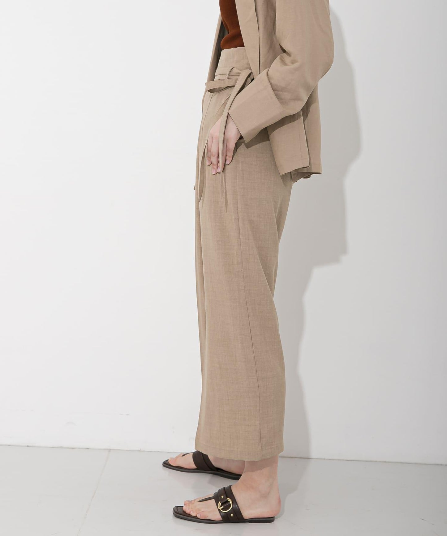 高腰 裹身設計 仿亞麻面料 半身裙