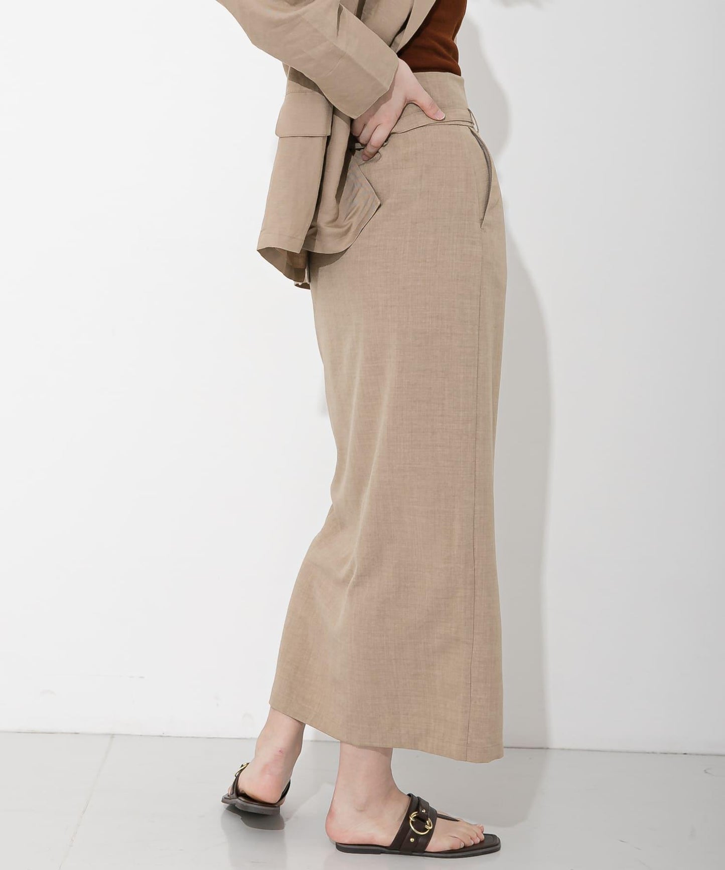 高腰 裹身設計 仿亞麻面料 半身裙