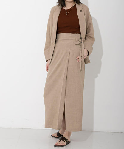 高腰 裹身設計 仿亞麻面料 半身裙