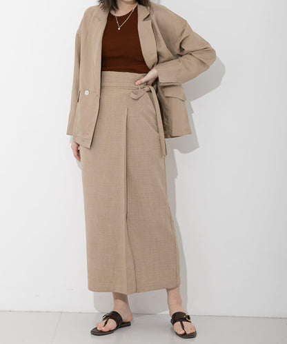 高腰 裹身設計 仿亞麻面料 半身裙