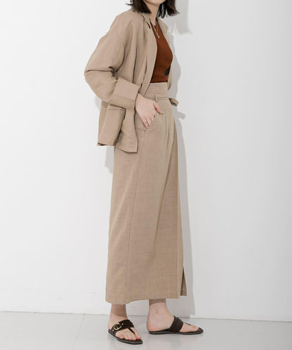 高腰 裹身設計 仿亞麻面料 半身裙