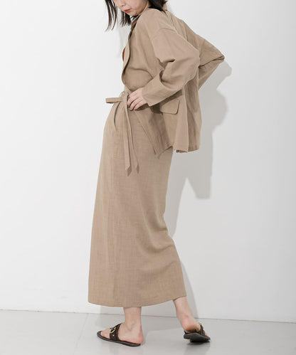 高腰 裹身設計 仿亞麻面料 半身裙