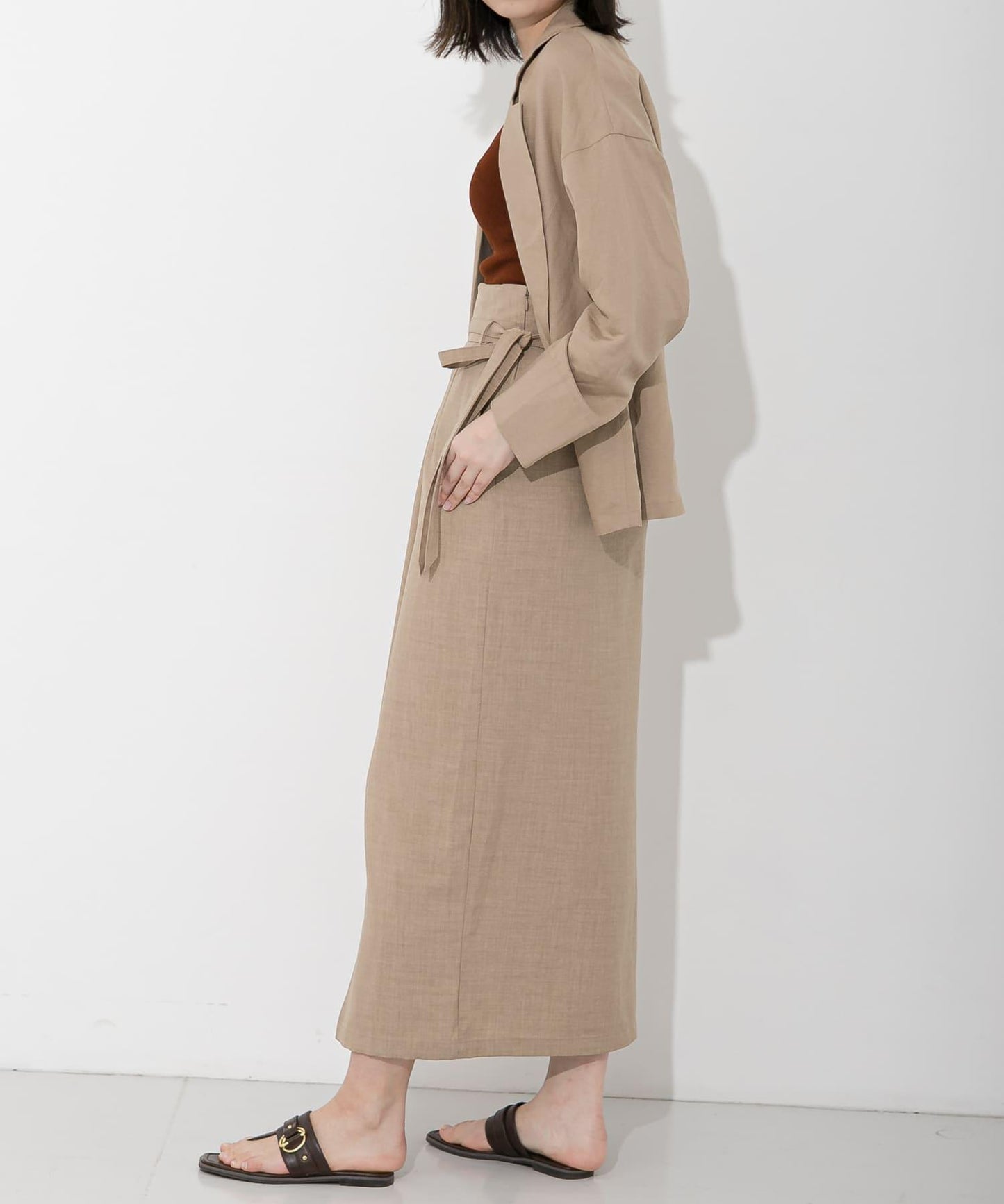 高腰 裹身設計 仿亞麻面料 半身裙