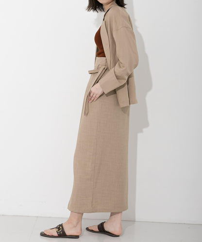 高腰 裹身設計 仿亞麻面料 半身裙