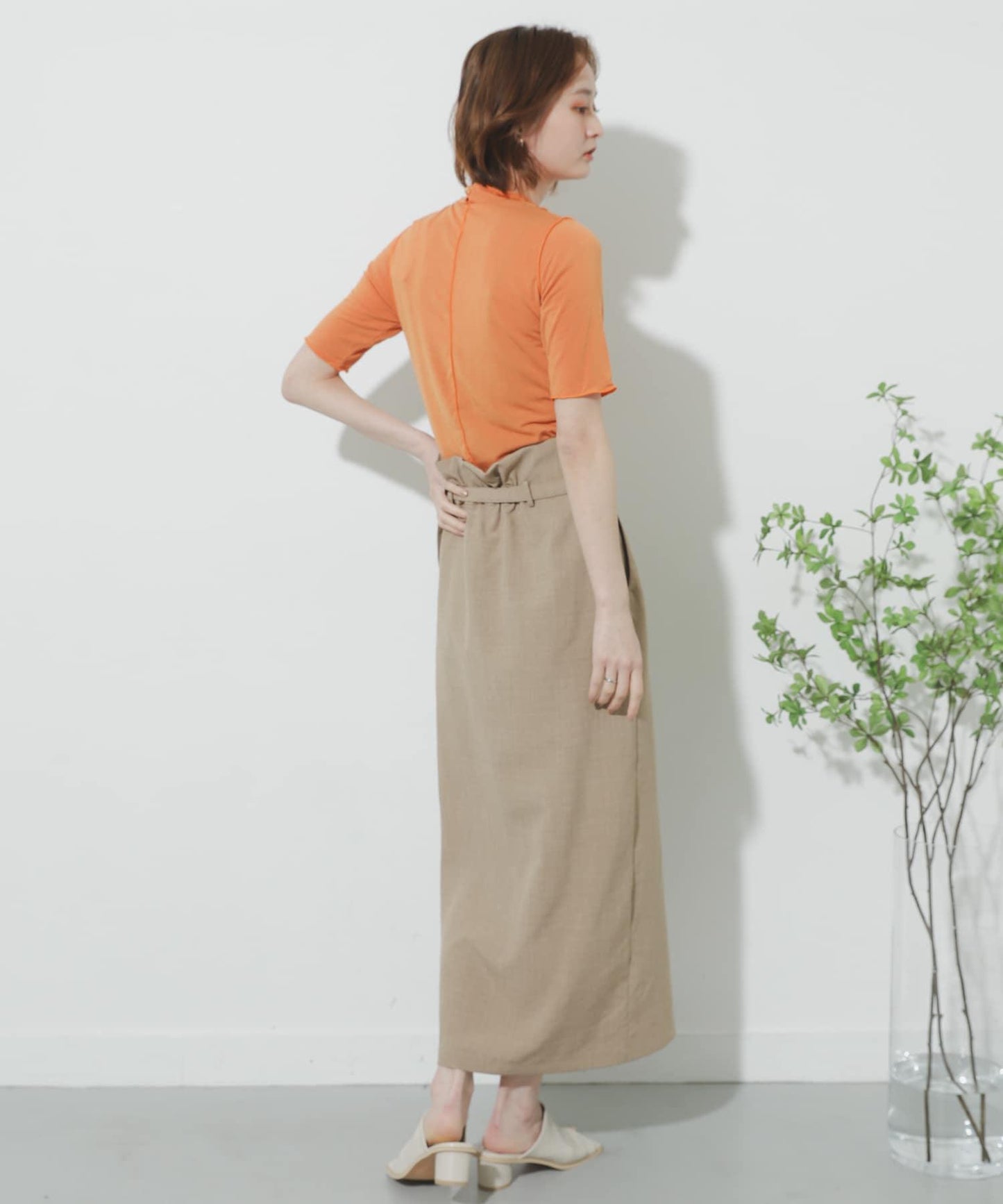 高腰 裹身設計 仿亞麻面料 半身裙