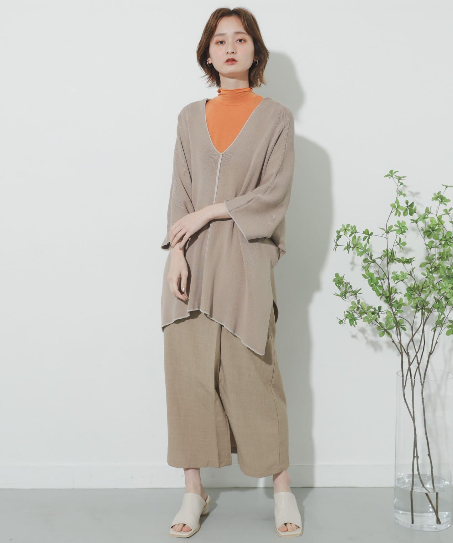 高腰 裹身設計 仿亞麻面料 半身裙