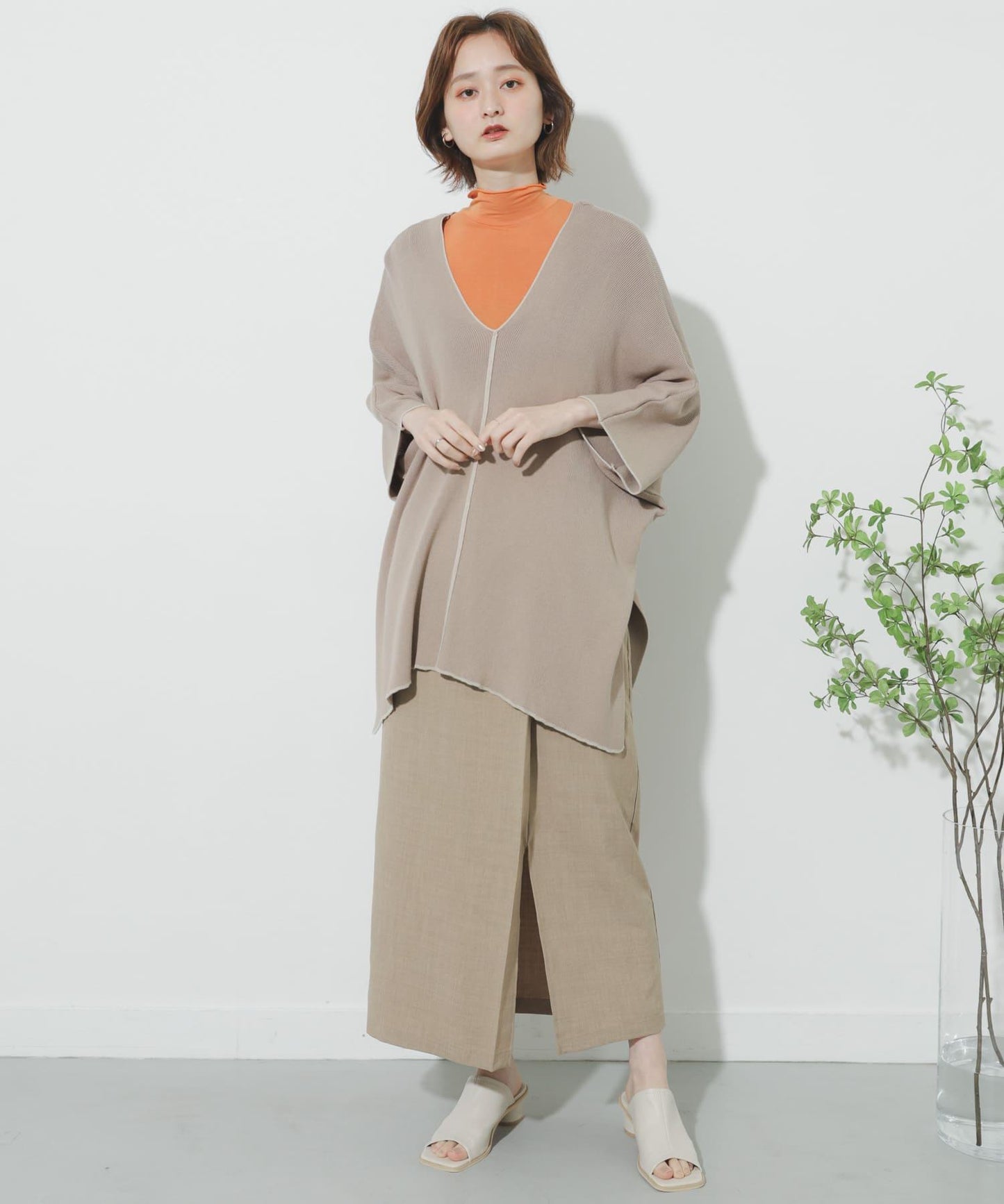 高腰 裹身設計 仿亞麻面料 半身裙