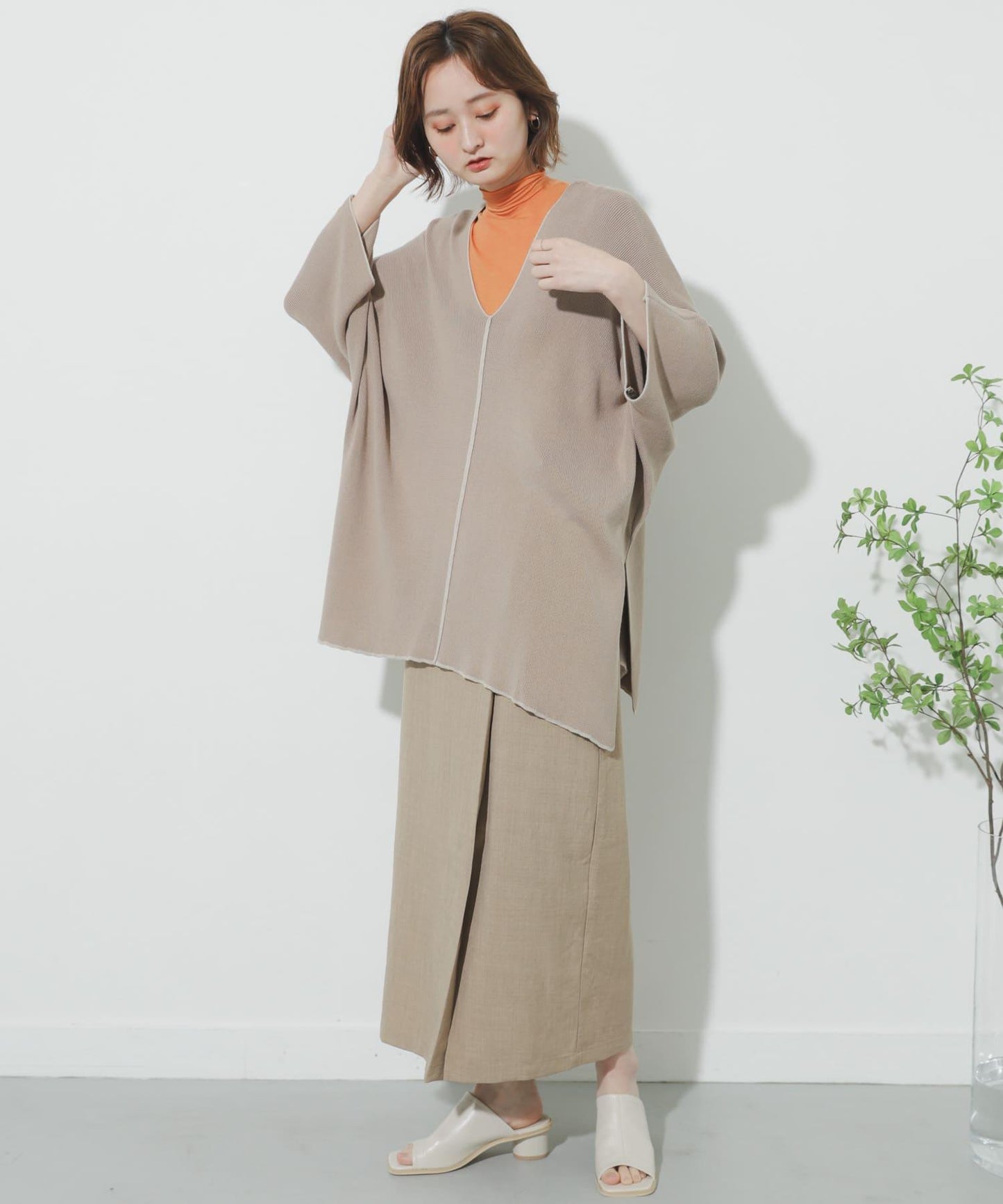 高腰 裹身設計 仿亞麻面料 半身裙