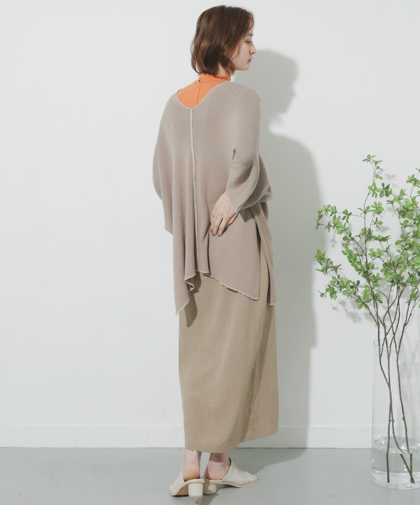 高腰 裹身設計 仿亞麻面料 半身裙