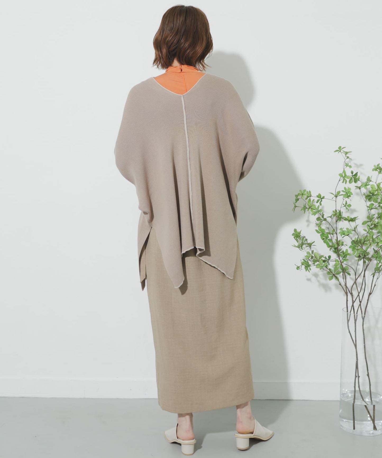 高腰 裹身設計 仿亞麻面料 半身裙