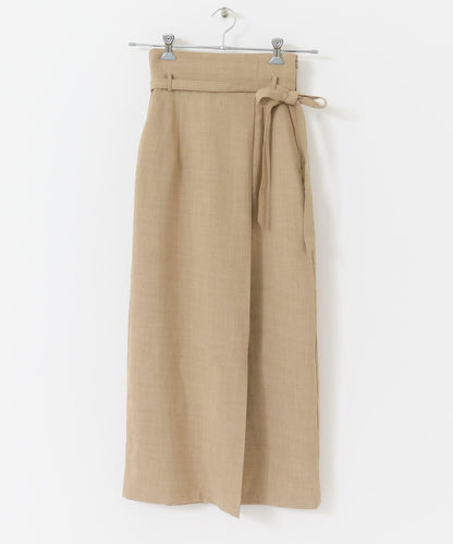 高腰 裹身設計 仿亞麻面料 半身裙