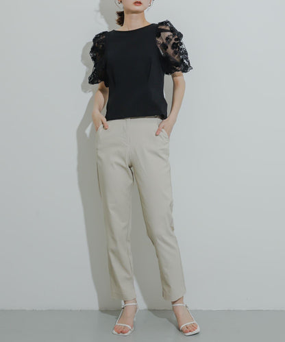 花卉網紗拼接上衣