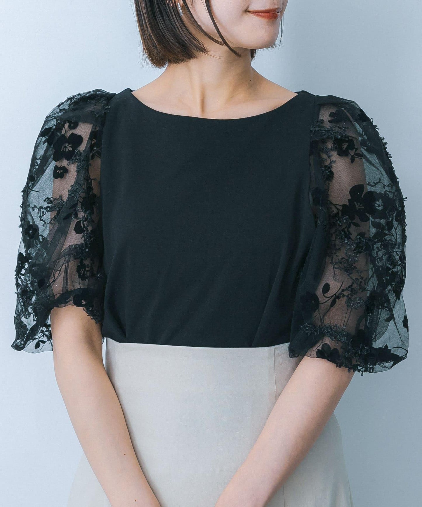 花卉網紗拼接上衣