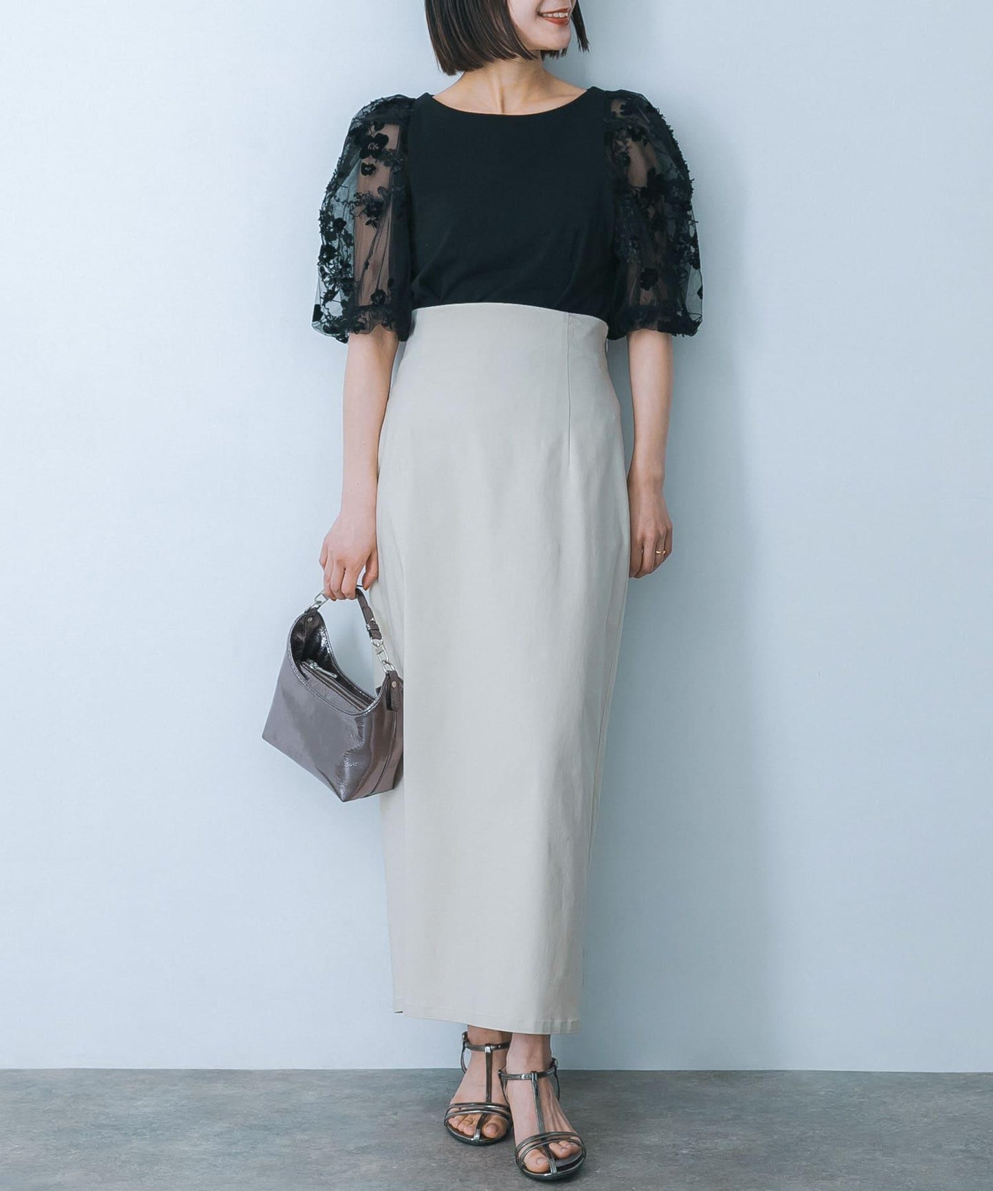 花卉網紗拼接上衣