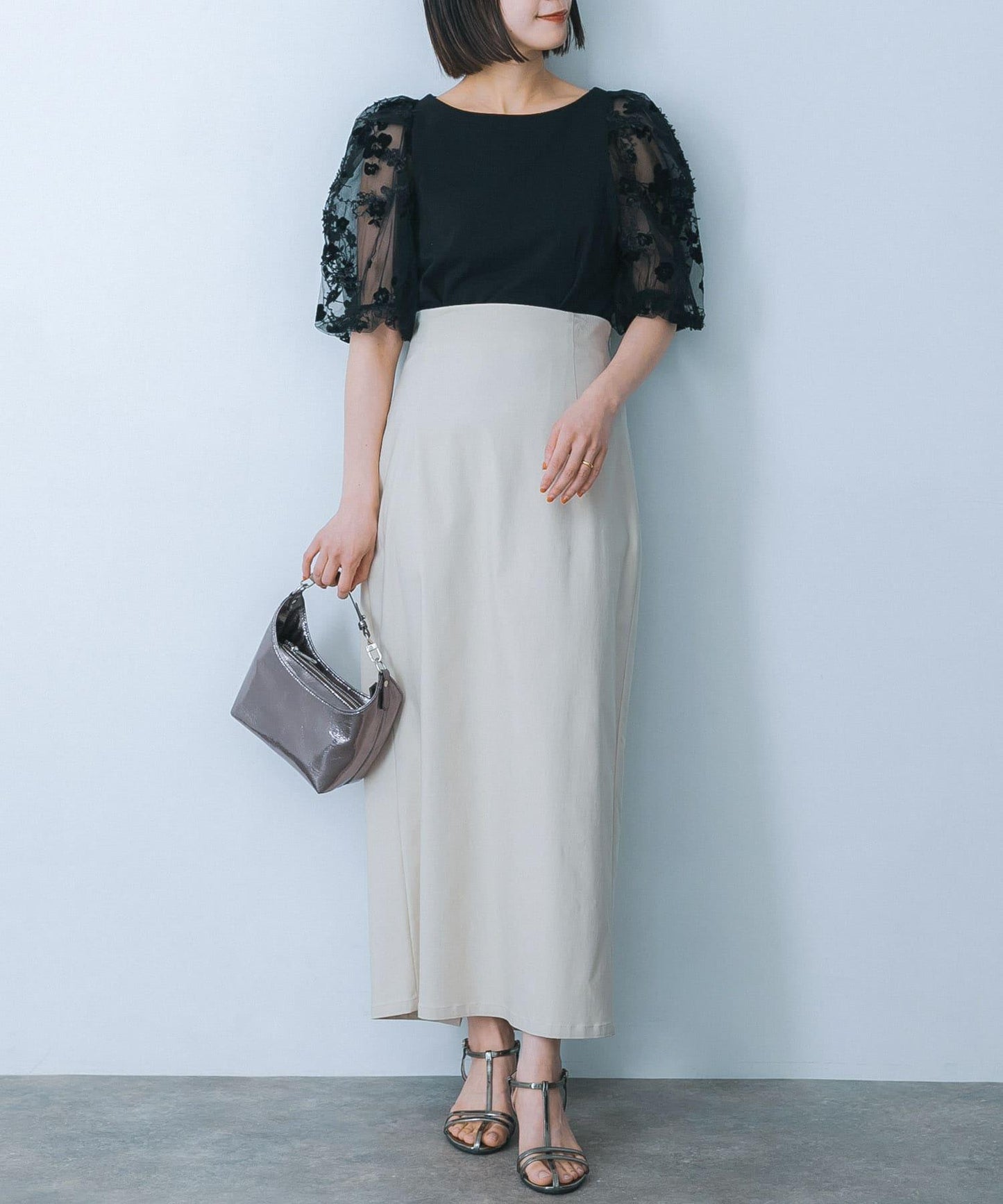 花卉網紗拼接上衣