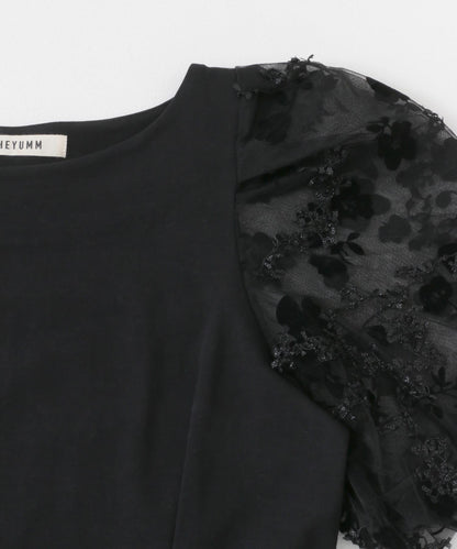 花卉網紗拼接上衣