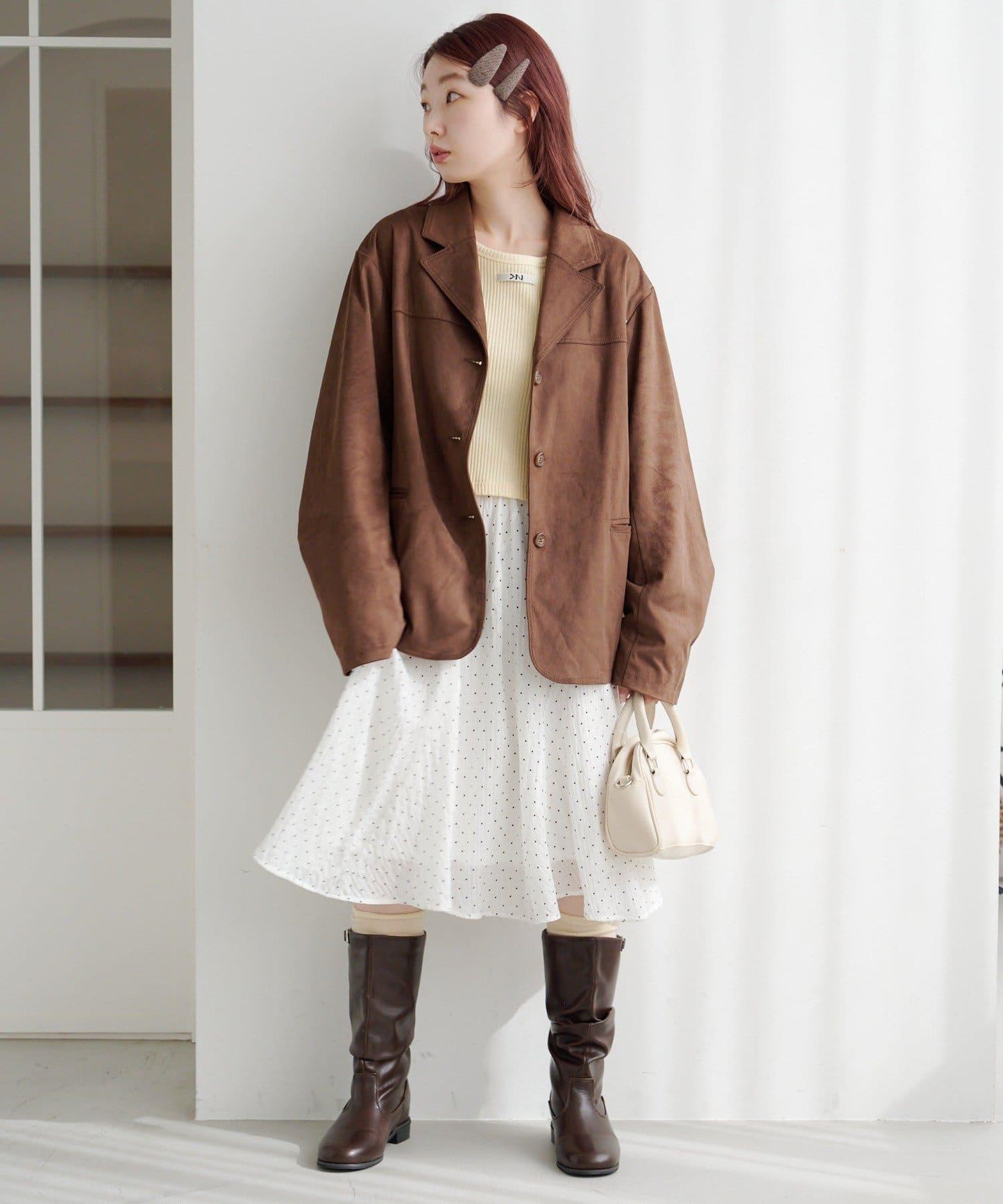 波點透紗中長半身裙