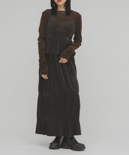 百褶拼接連衣裙