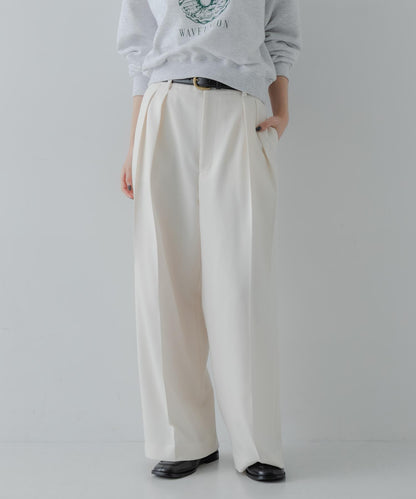 羊毛感雙褶寬腿褲