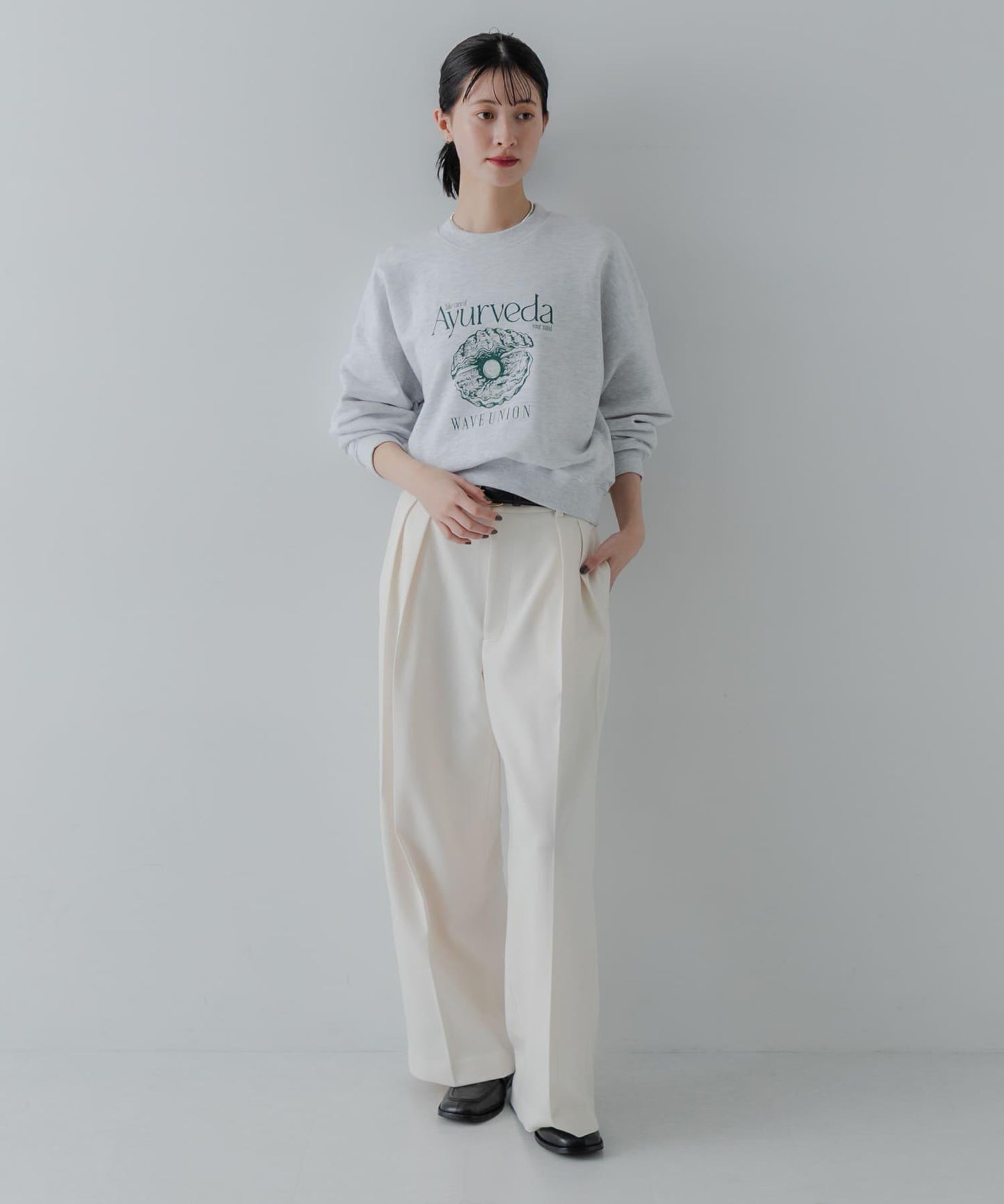 羊毛感雙褶寬腿褲