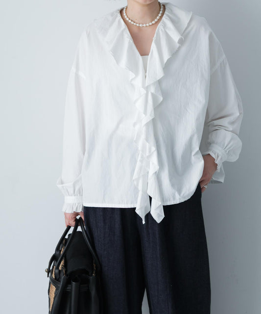 棉質荷葉邊領襯衫