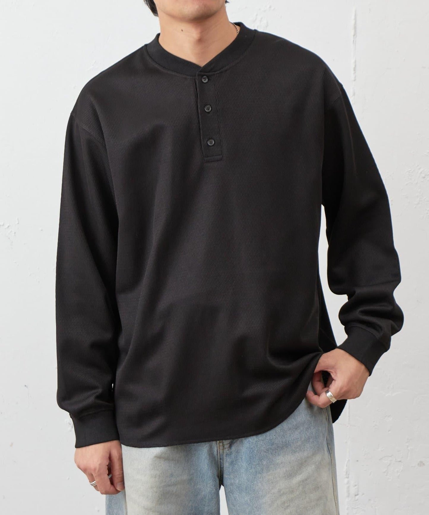 蜂巢紋亨利領套頭上衣