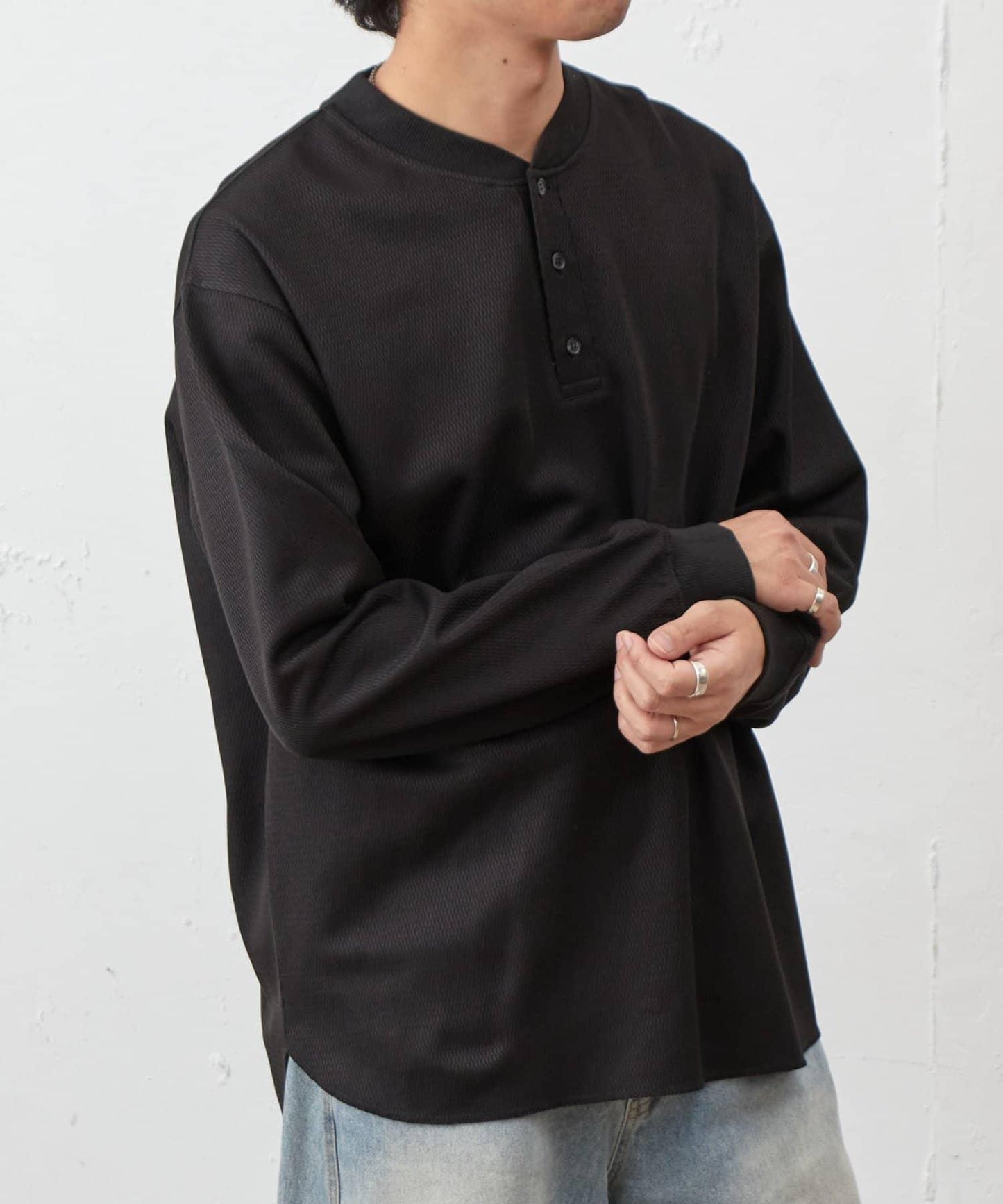 蜂巢紋亨利領套頭上衣