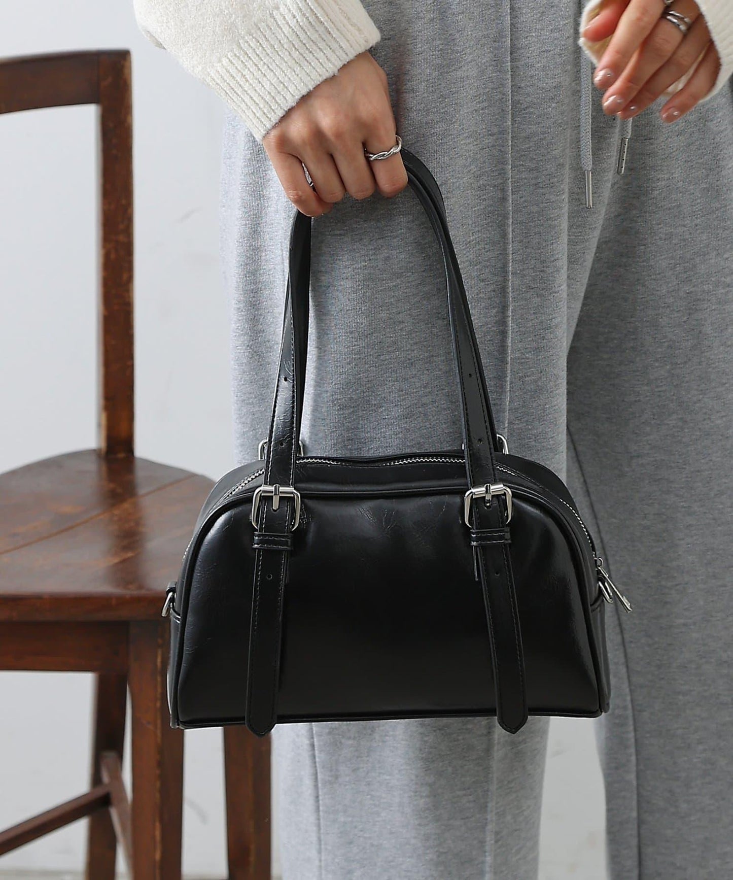 復古合成皮迷你波士頓包