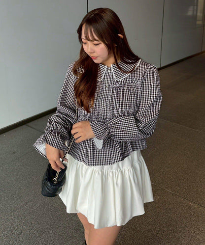 抽褶荷葉下襬女襯衫