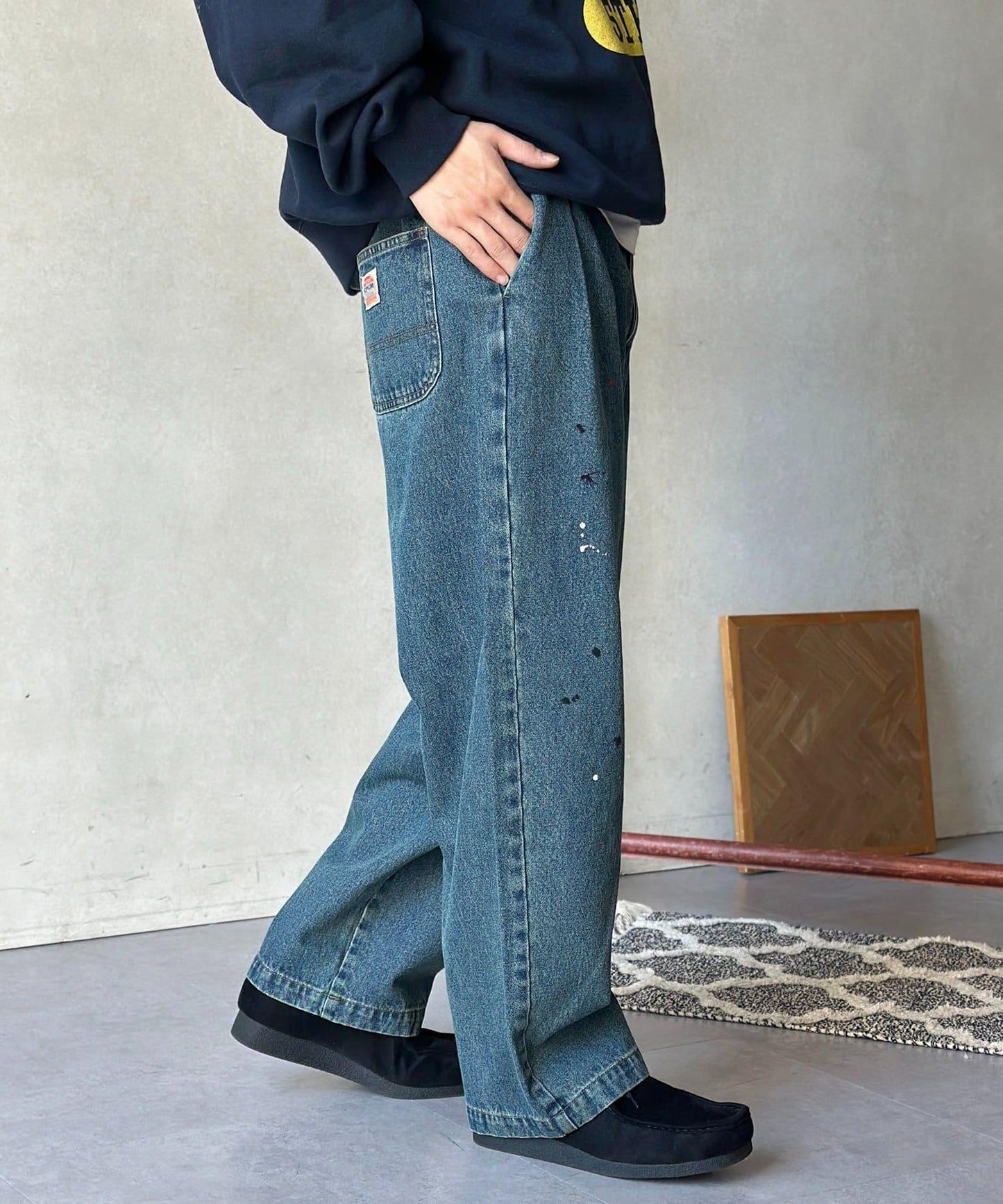 復古風塗繪 闊腿褲