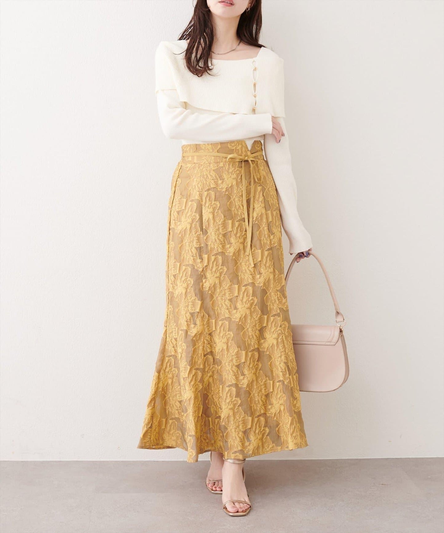 可調節長度 透紗提花 半身裙