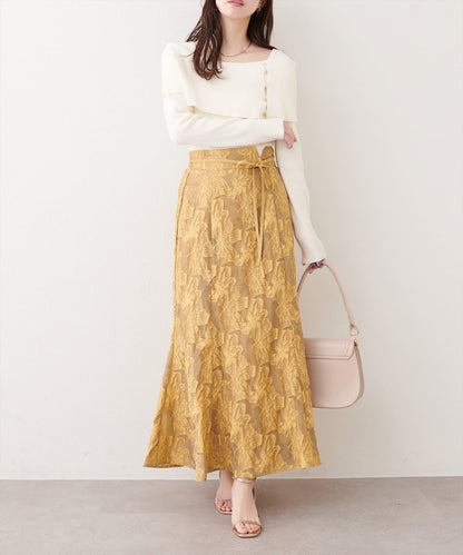 可調節長度 透紗提花 半身裙