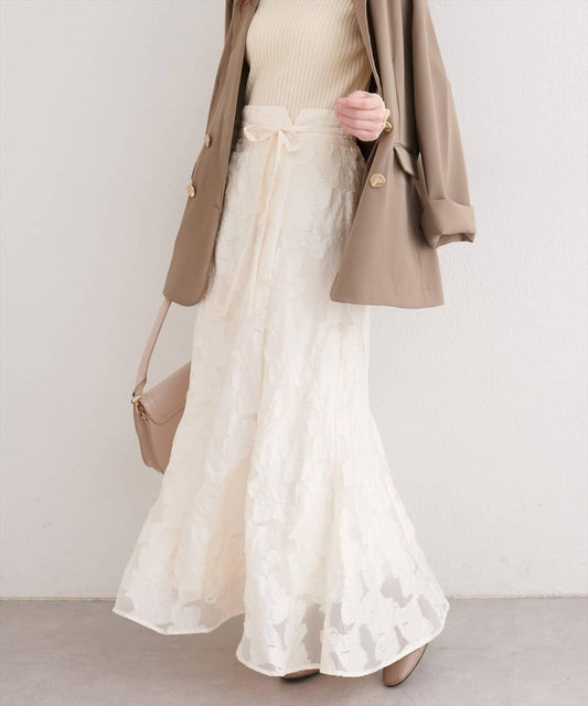 可調節長度 透紗提花 半身裙