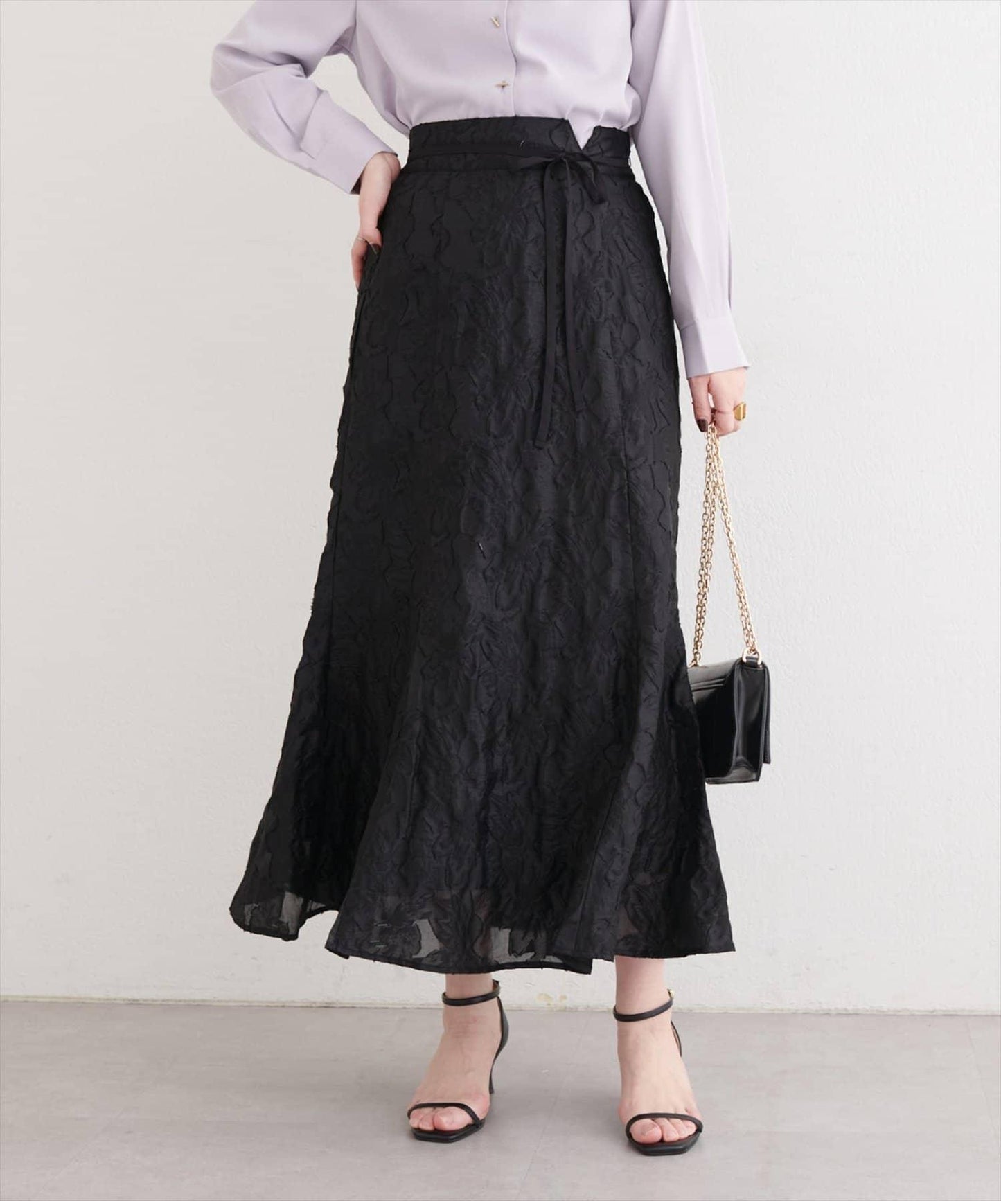 可調節長度 透紗提花 半身裙