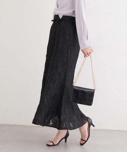 可調節長度 透紗提花 半身裙