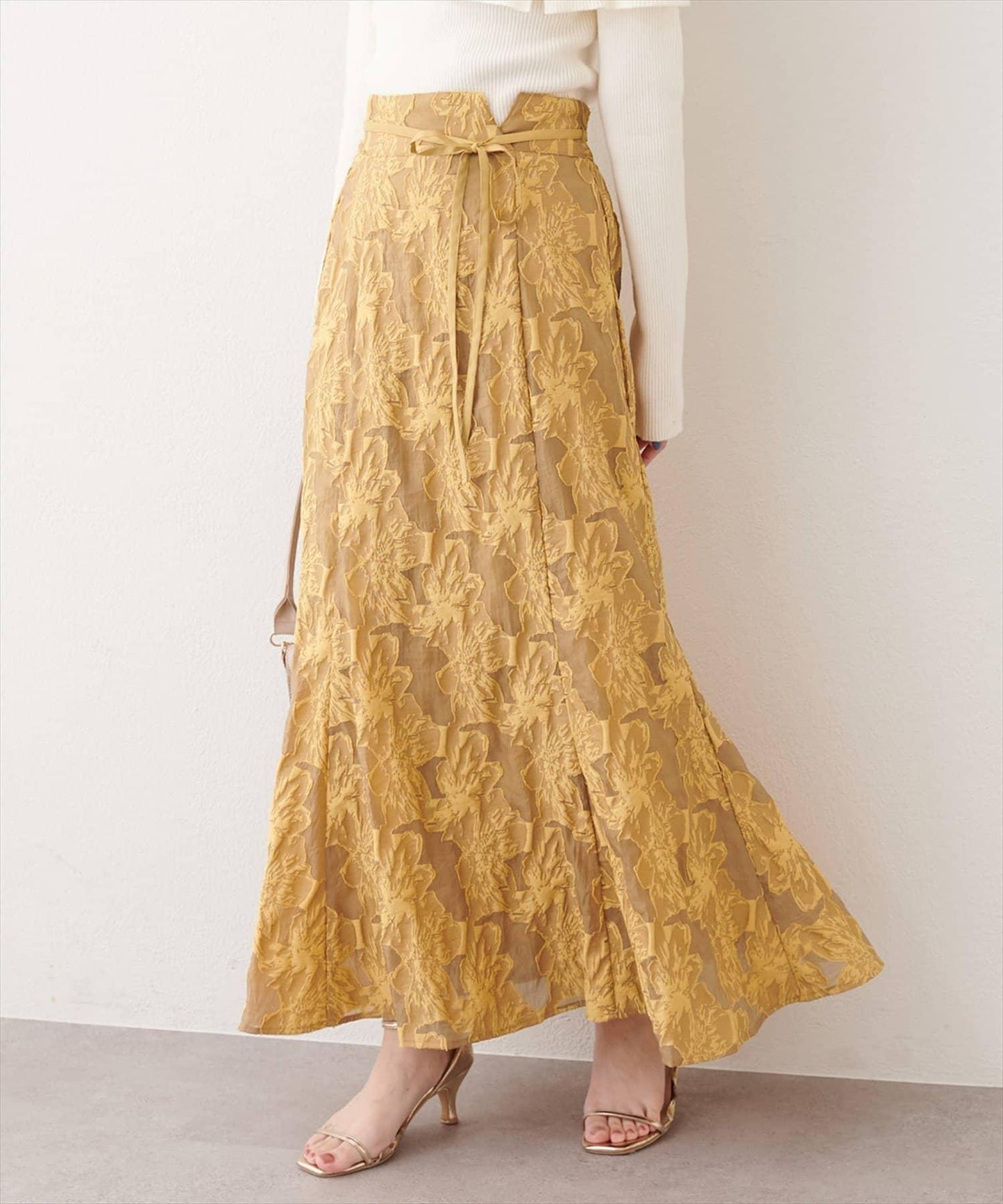 可調節長度 透紗提花 半身裙