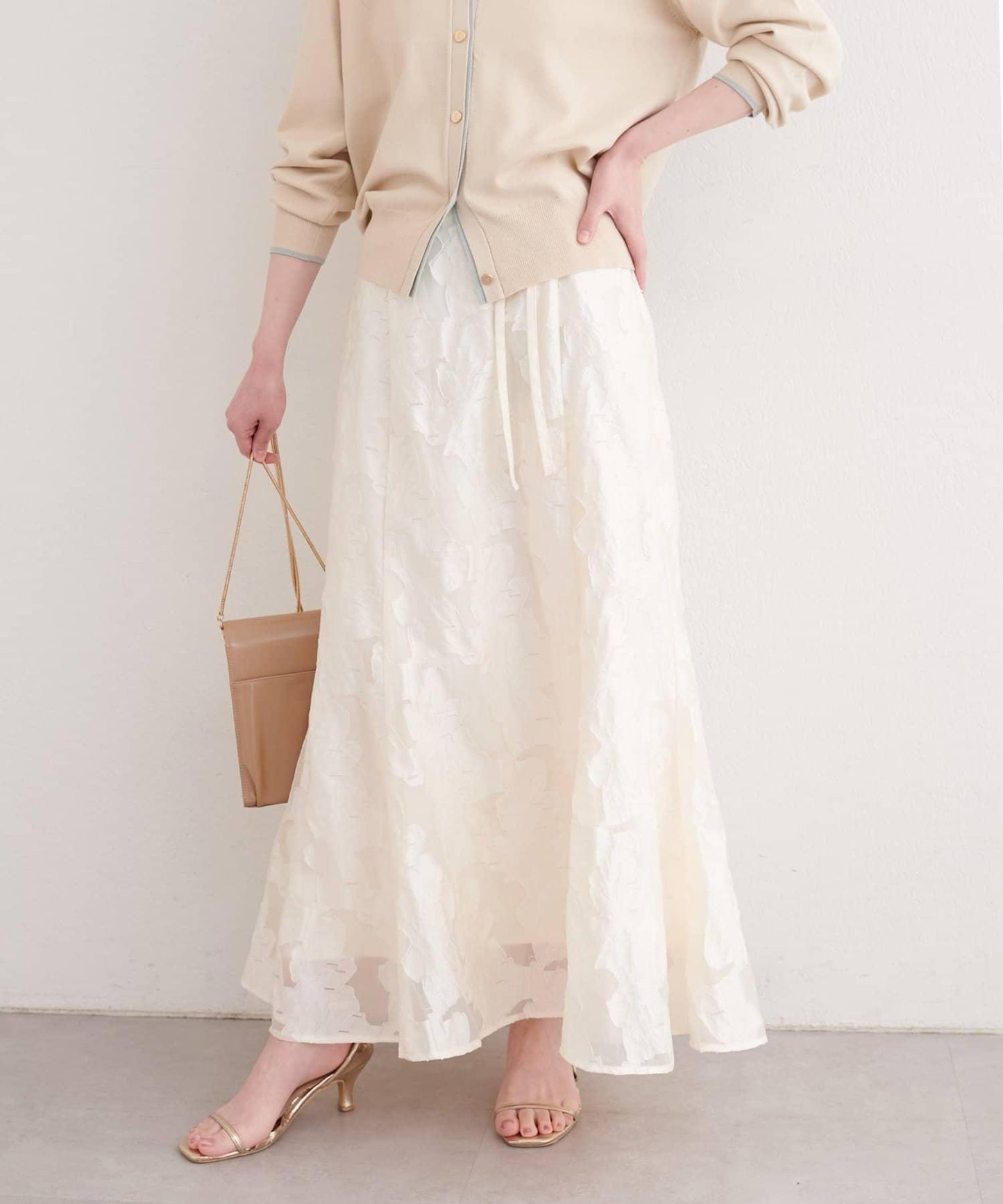可調節長度 透紗提花 半身裙