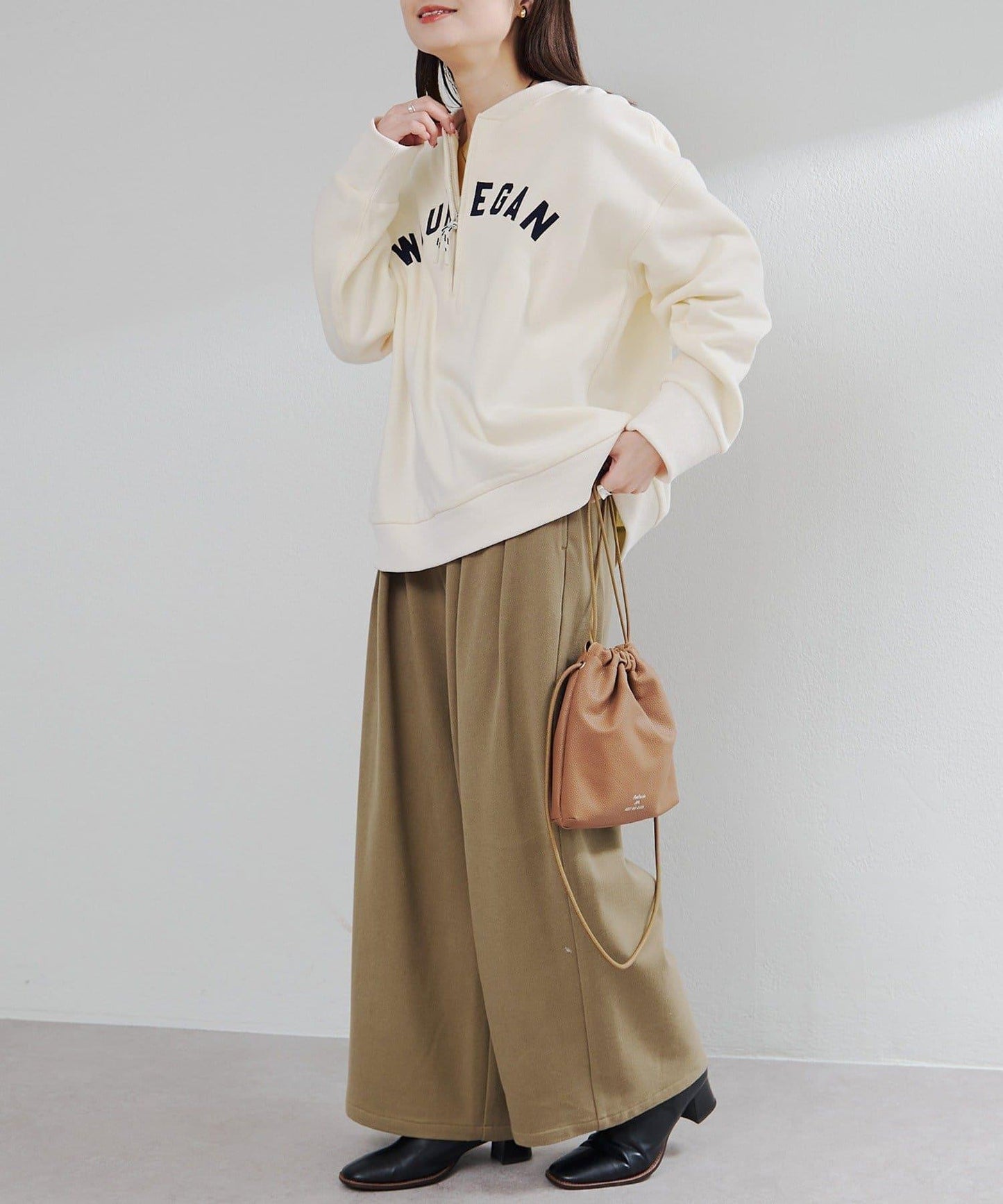 彈力加絨褶飾西褲