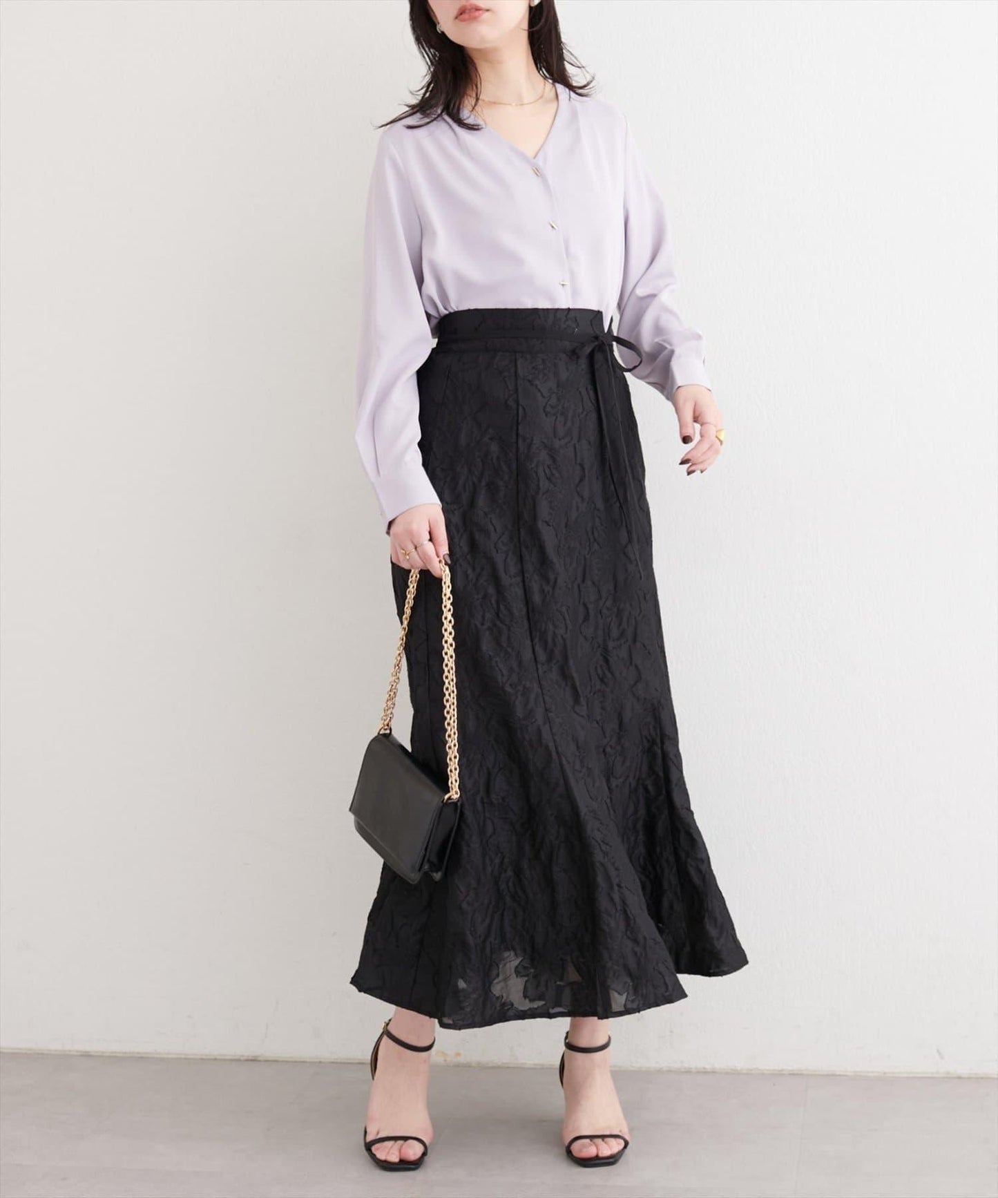 可調節長度 透紗提花 半身裙