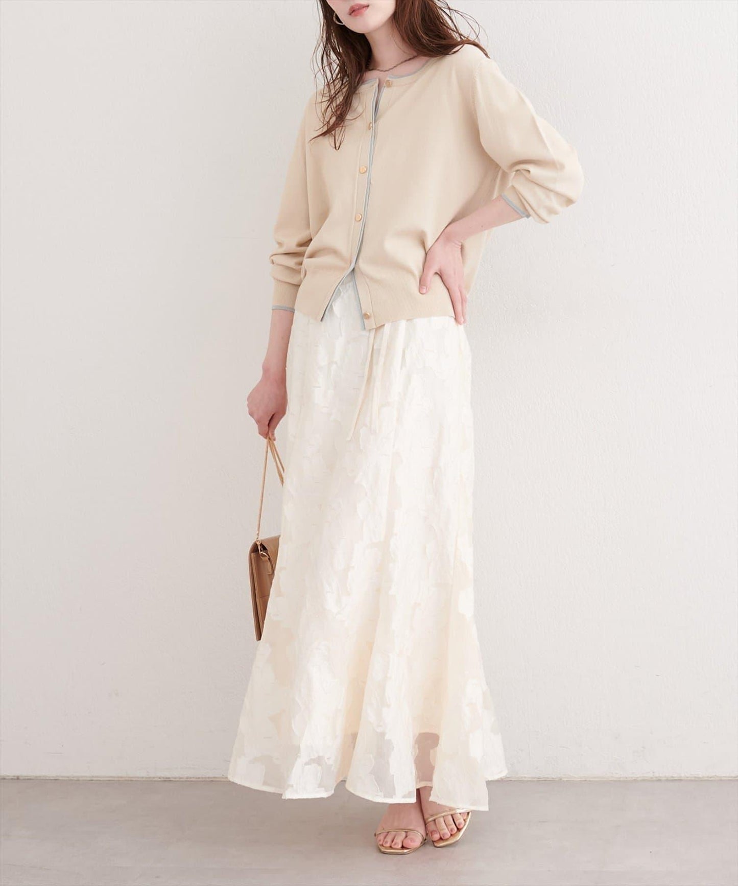 可調節長度 透紗提花 半身裙