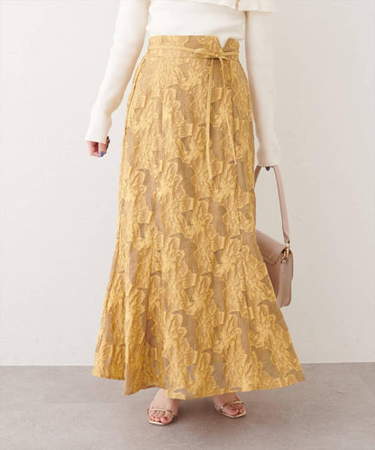 可調節長度 透紗提花 半身裙