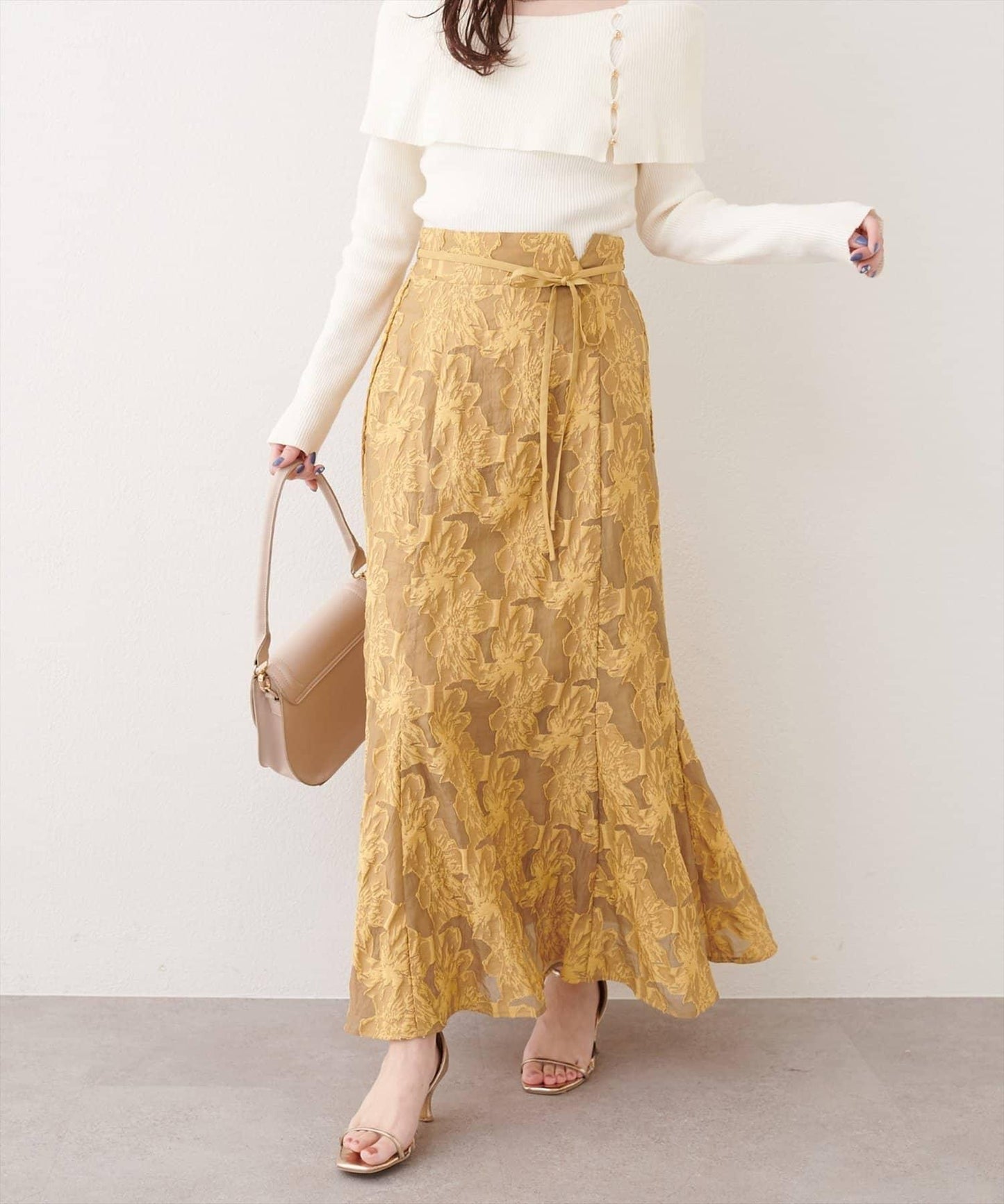 可調節長度 透紗提花 半身裙