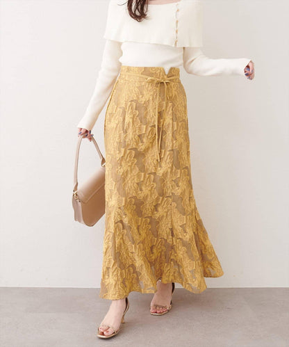 可調節長度 透紗提花 半身裙