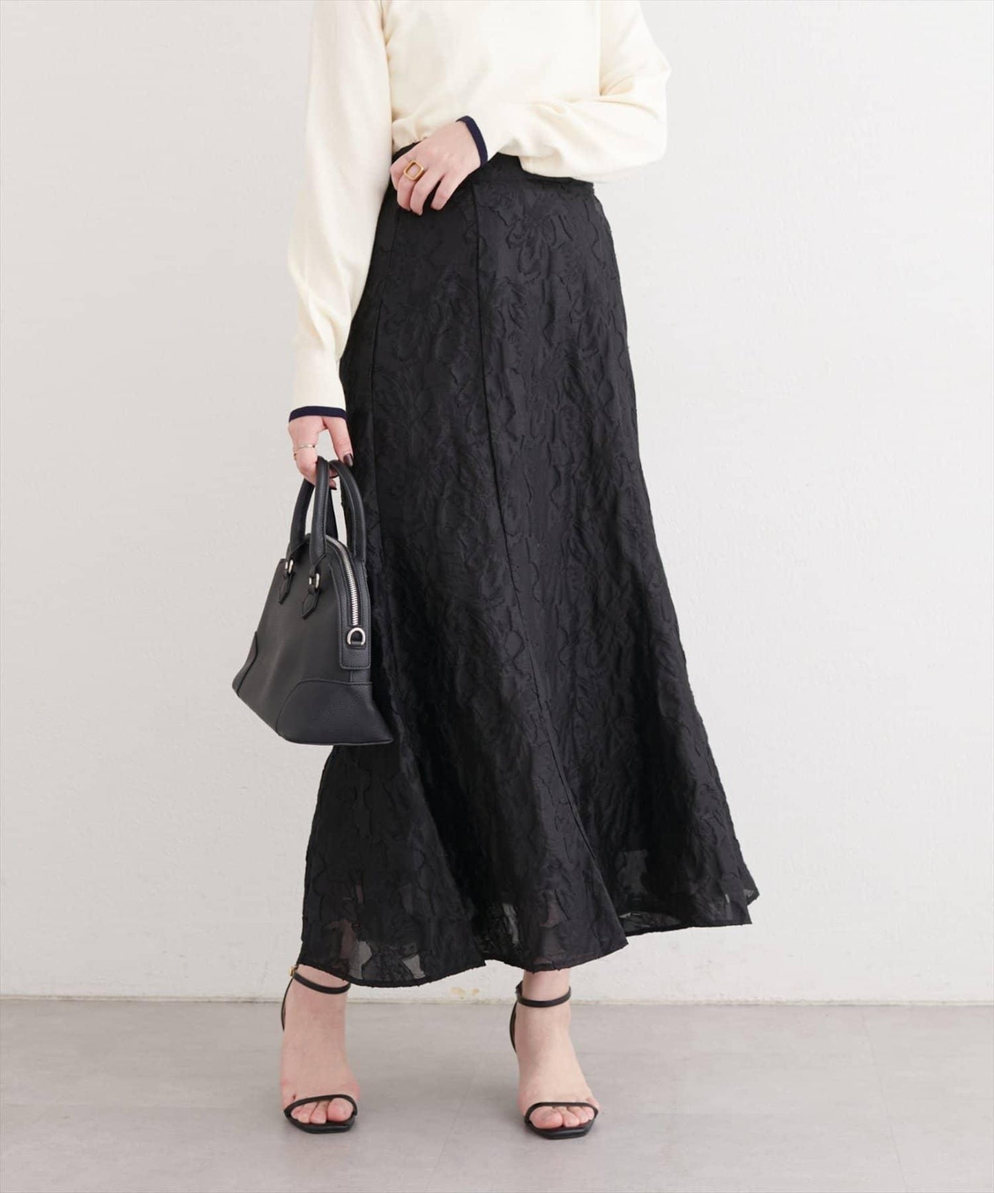 可調節長度 透紗提花 半身裙