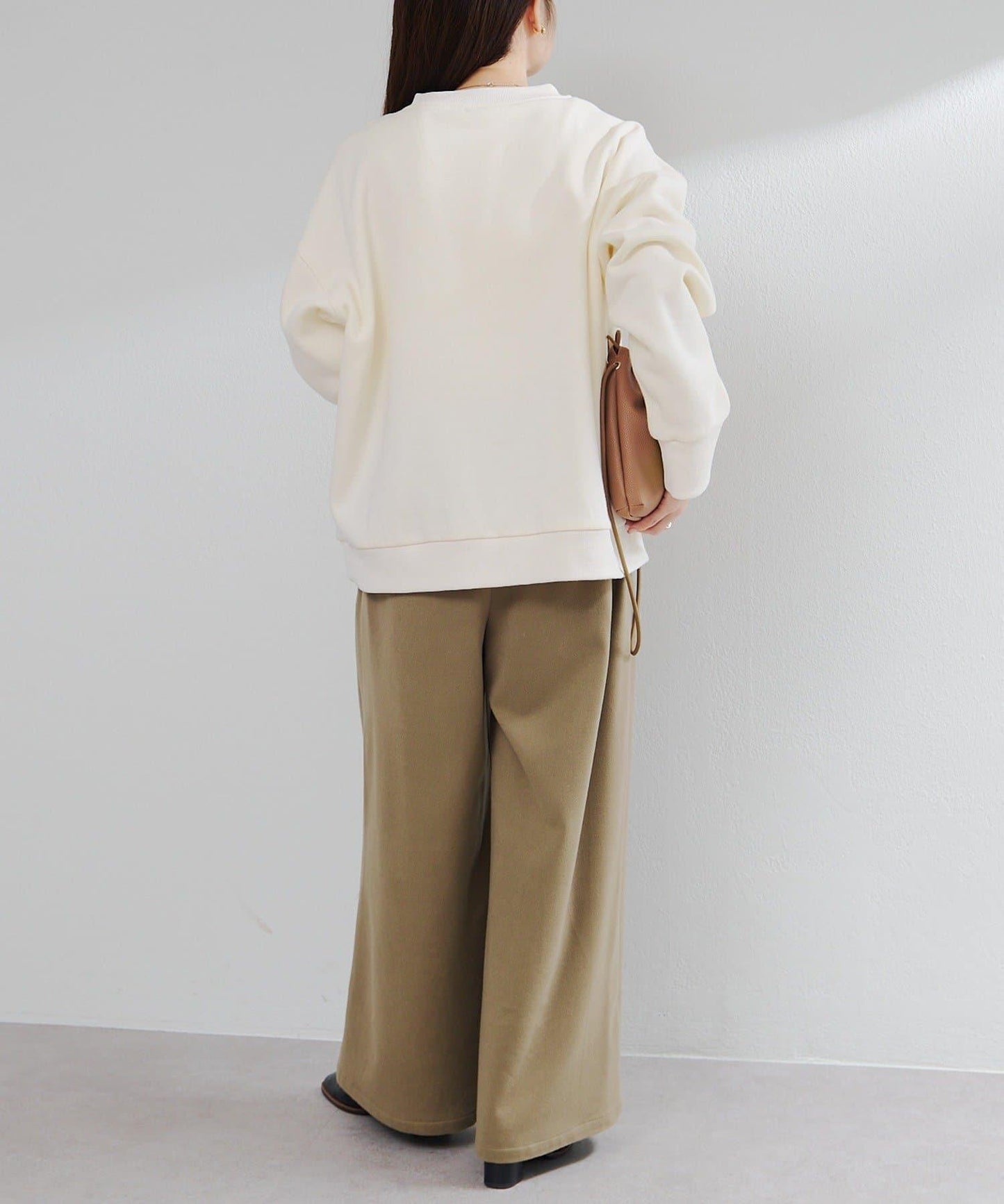 彈力加絨褶飾西褲