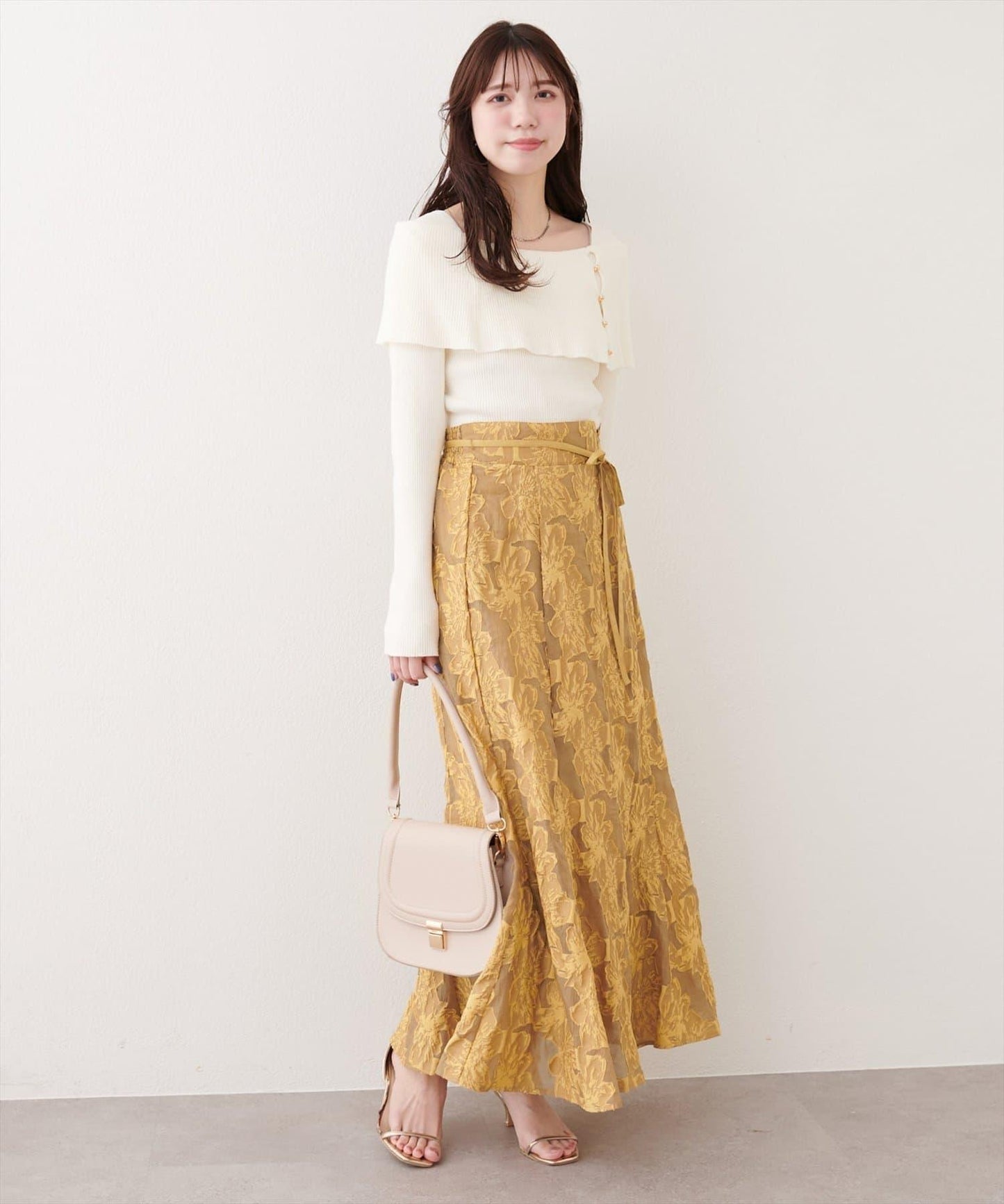 可調節長度 透紗提花 半身裙