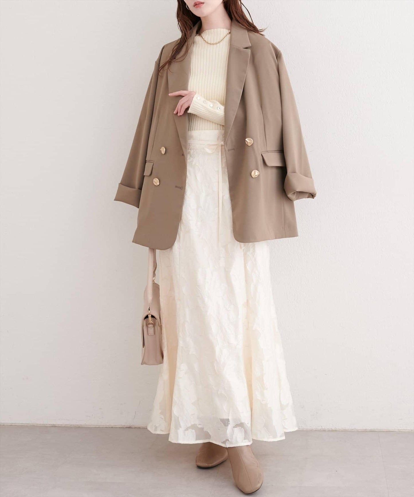 可調節長度 透紗提花 半身裙