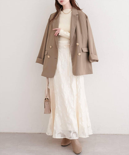 可調節長度 透紗提花 半身裙