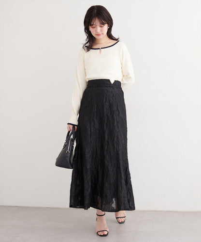 可調節長度 透紗提花 半身裙