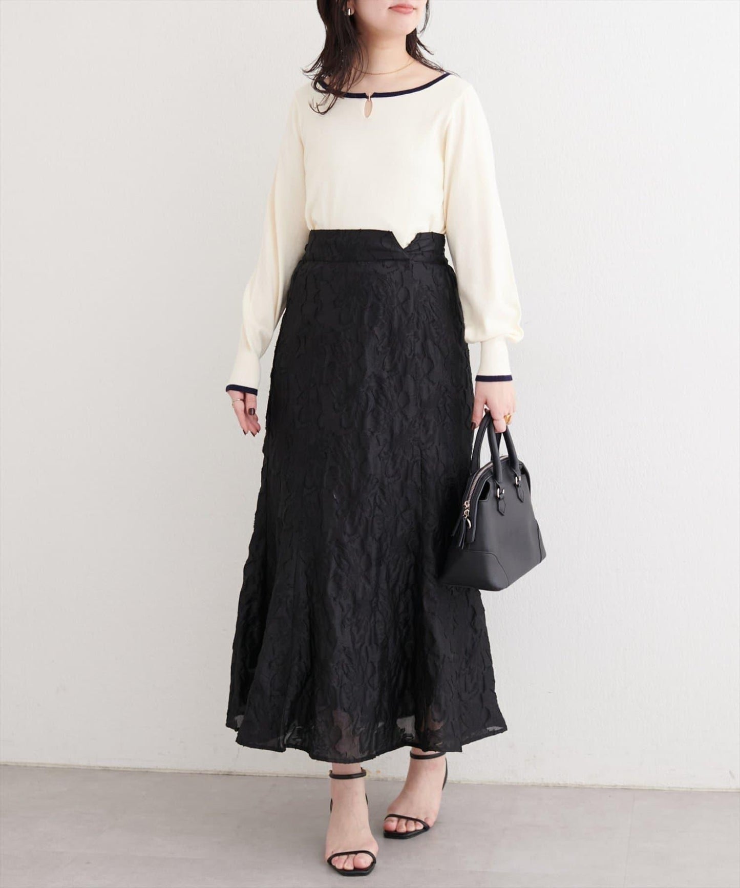 可調節長度 透紗提花 半身裙